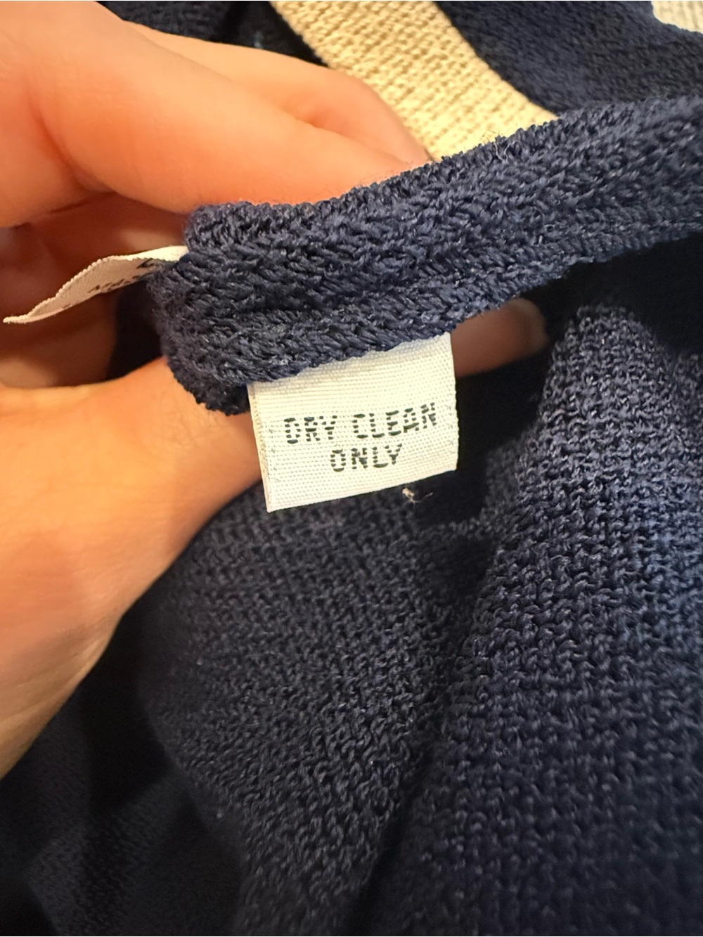 St. John Navy V-Neck Wrap-Style Sweater with Cream Trim Accents - Picture 8 of 9